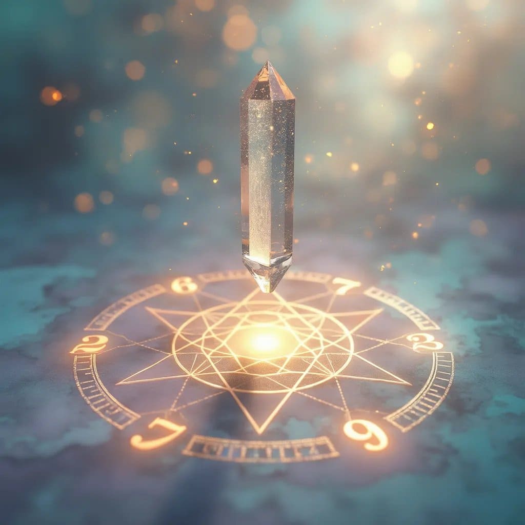 Imagen de un cristal y figura geométrica representando la conexión entre energía, intención y materia. Símbolo visual de la coherencia vibracional que enseña Conexión Quantum.